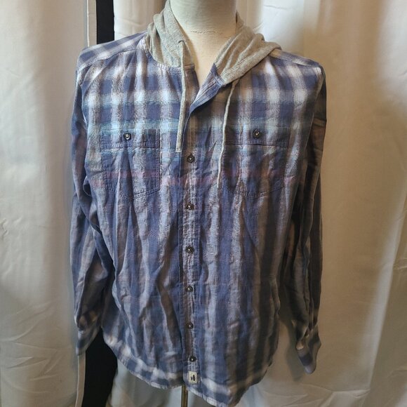 Johnnie O Shirt Mens M Gray & Purple Button Up Hoodie Surf Shacket Pockets - Picture 1 of 13